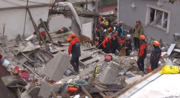 Fatih’te çöken binada enkaz altında kalanları kurtarma çalışmasına köpekler de katıldı